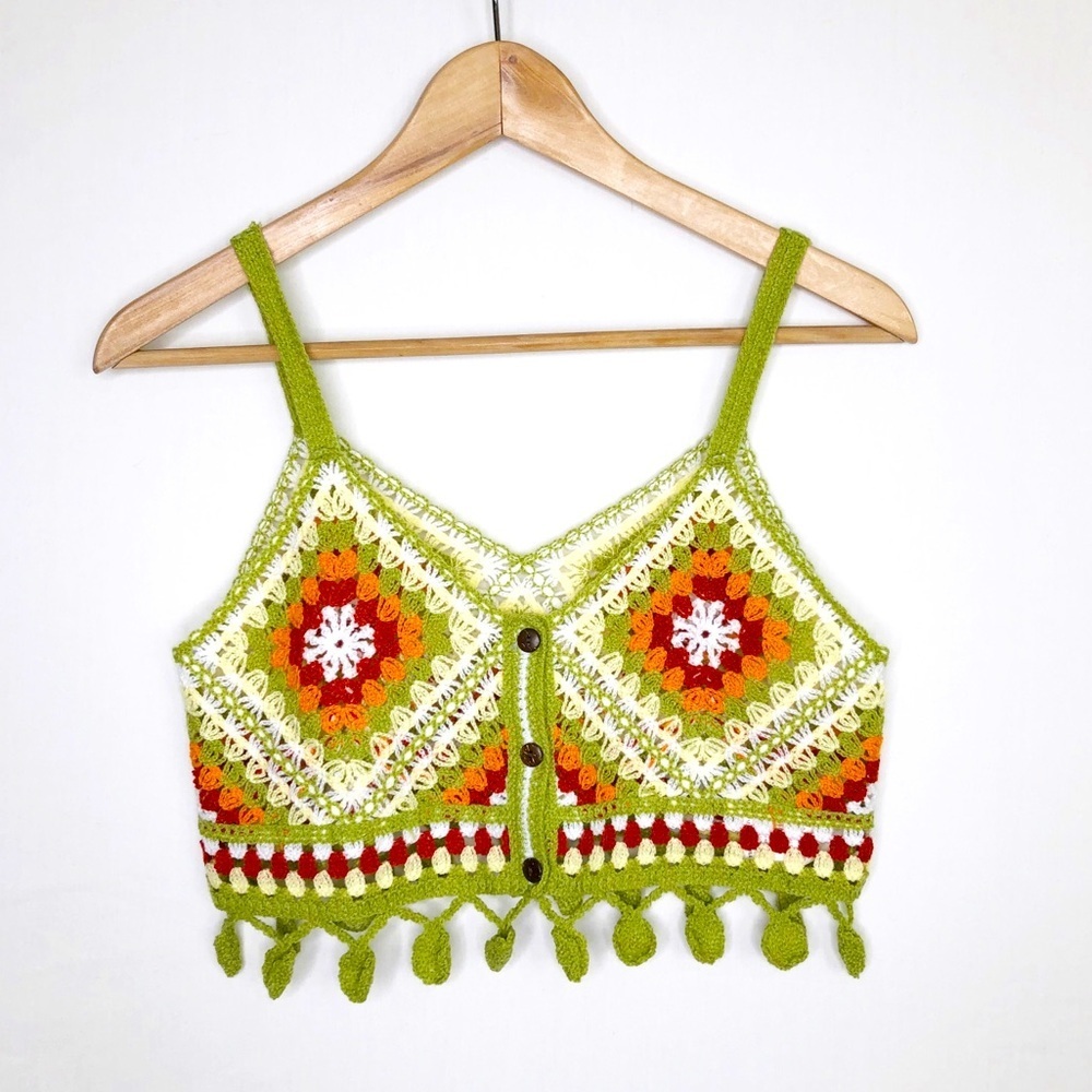 Bohemian Crochet, Multicolored Button, Front Top - image 1